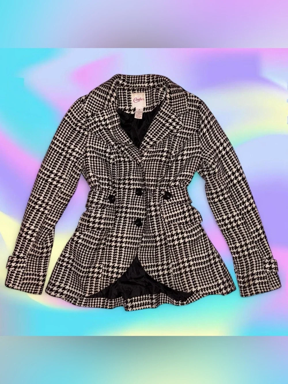 vtg y2k houndstooth conductor coat - candie’s, sz md, can fit sm